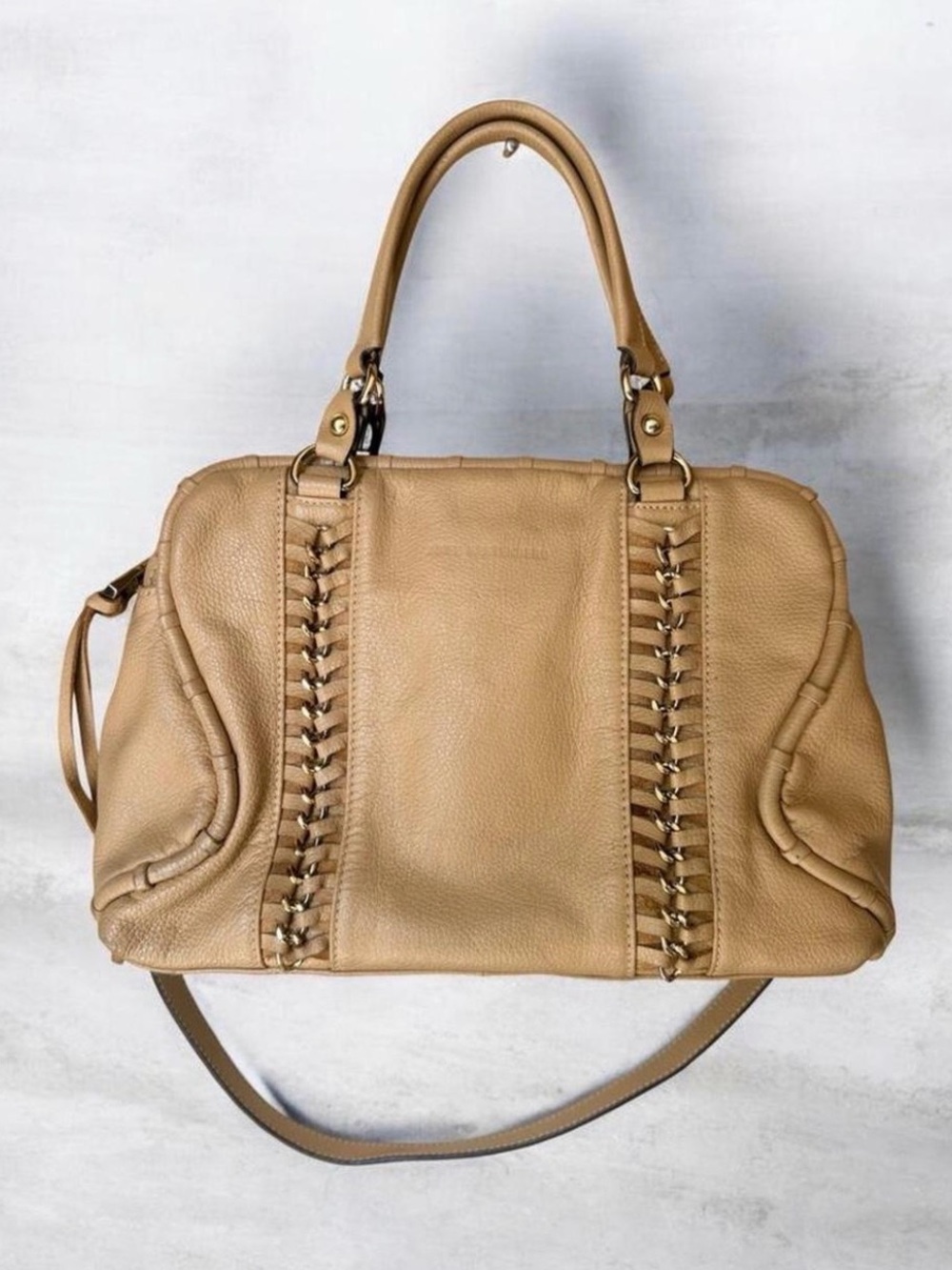 Aimee Kestenberg Tan Leather Braided Accent Satchel